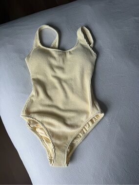 Shade & Shore Cream Yellow Textured  One-Piece